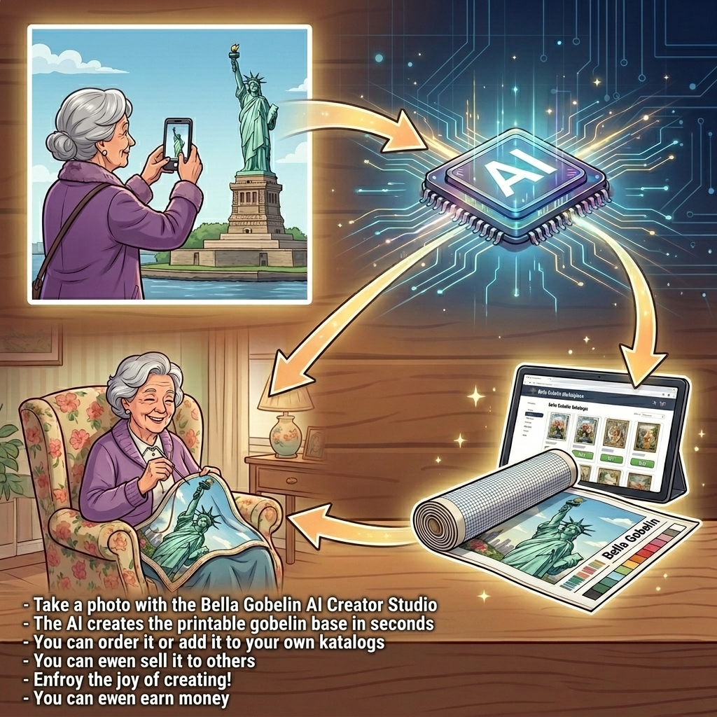 Fotografiere mit dem Gobelin Stickbilder AI Creator Studio