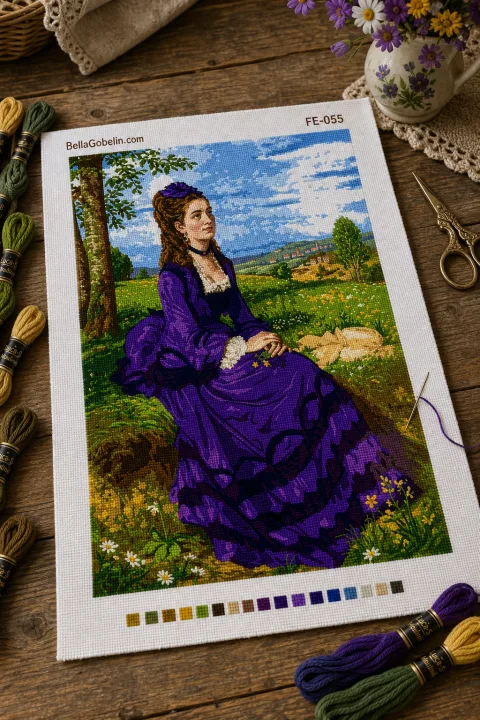 Die Frau in lila Kleid