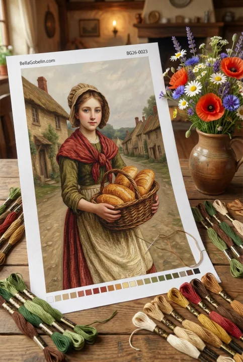 Mädchen mit Brot in einer ländlichen Landschaft