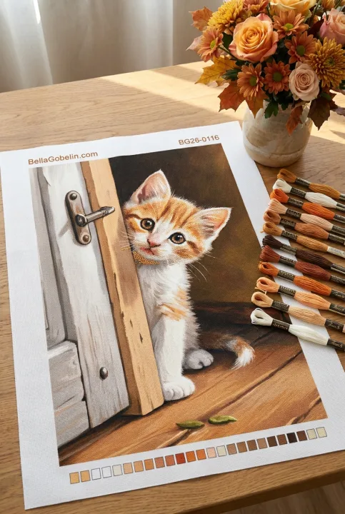 Niedliche kleine Katze an der Tür