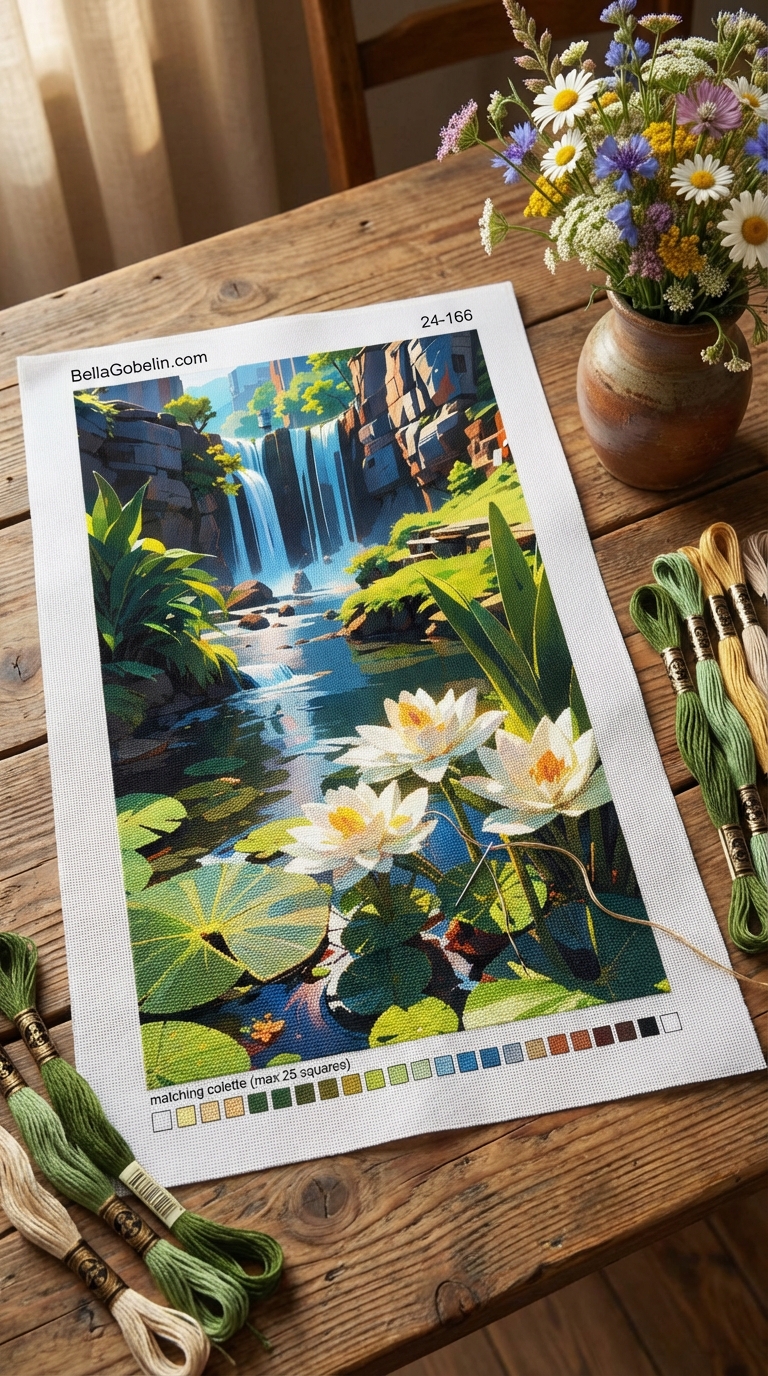 Wasserfall mit Seerosen