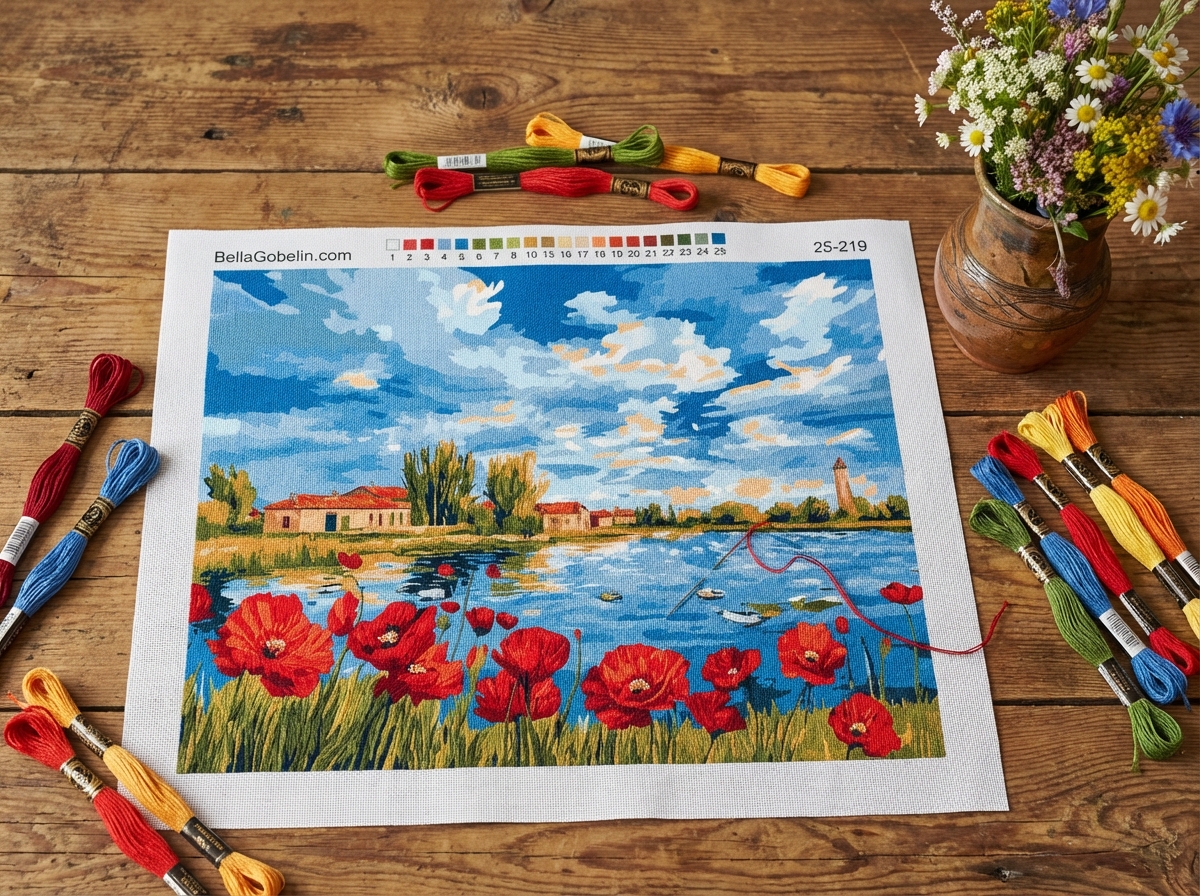 Mohnblumen am Rand des Dorfes