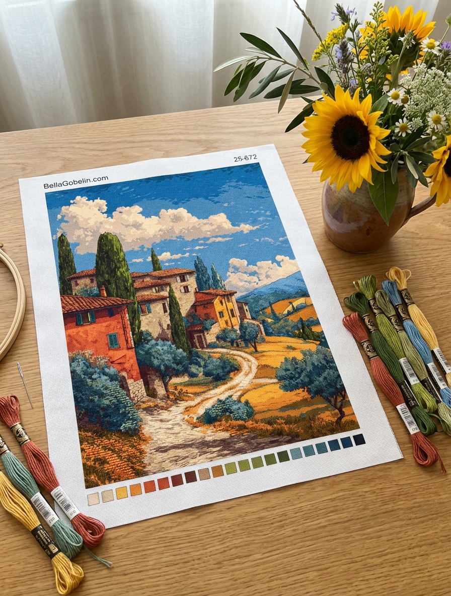 Italienisches Dorfbild im Gobelin-Stil