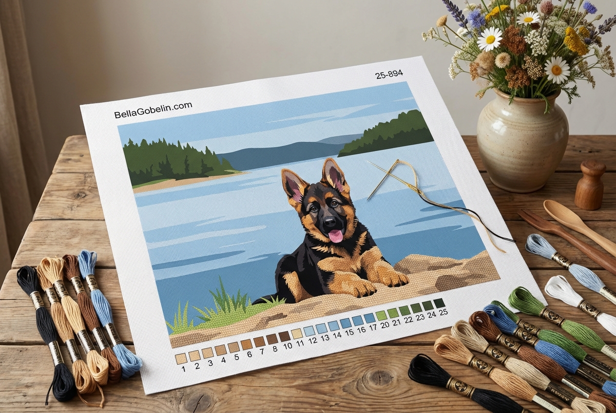 Hundeporträt - Welpe eines Deutschen Schäferhunds am See