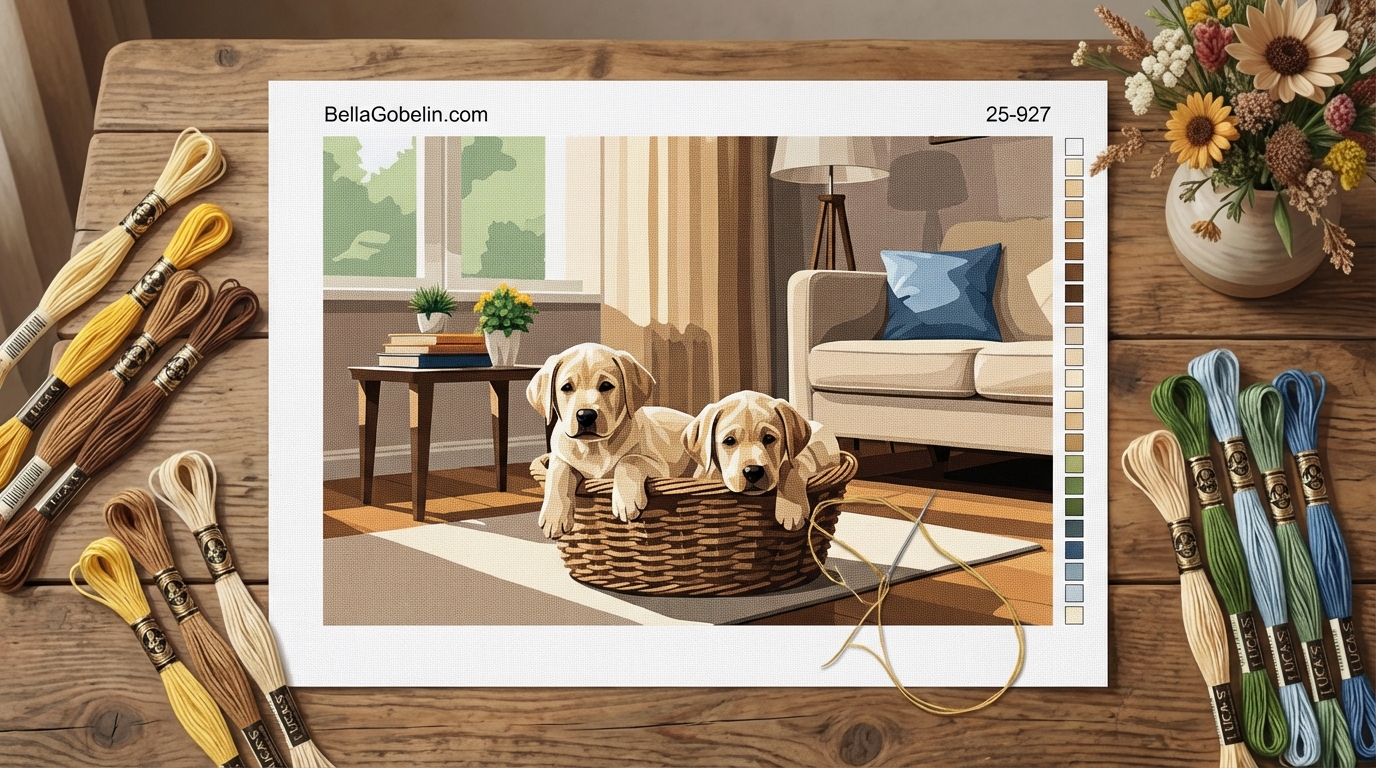 Labrador-Welpen im Wohnzimmer