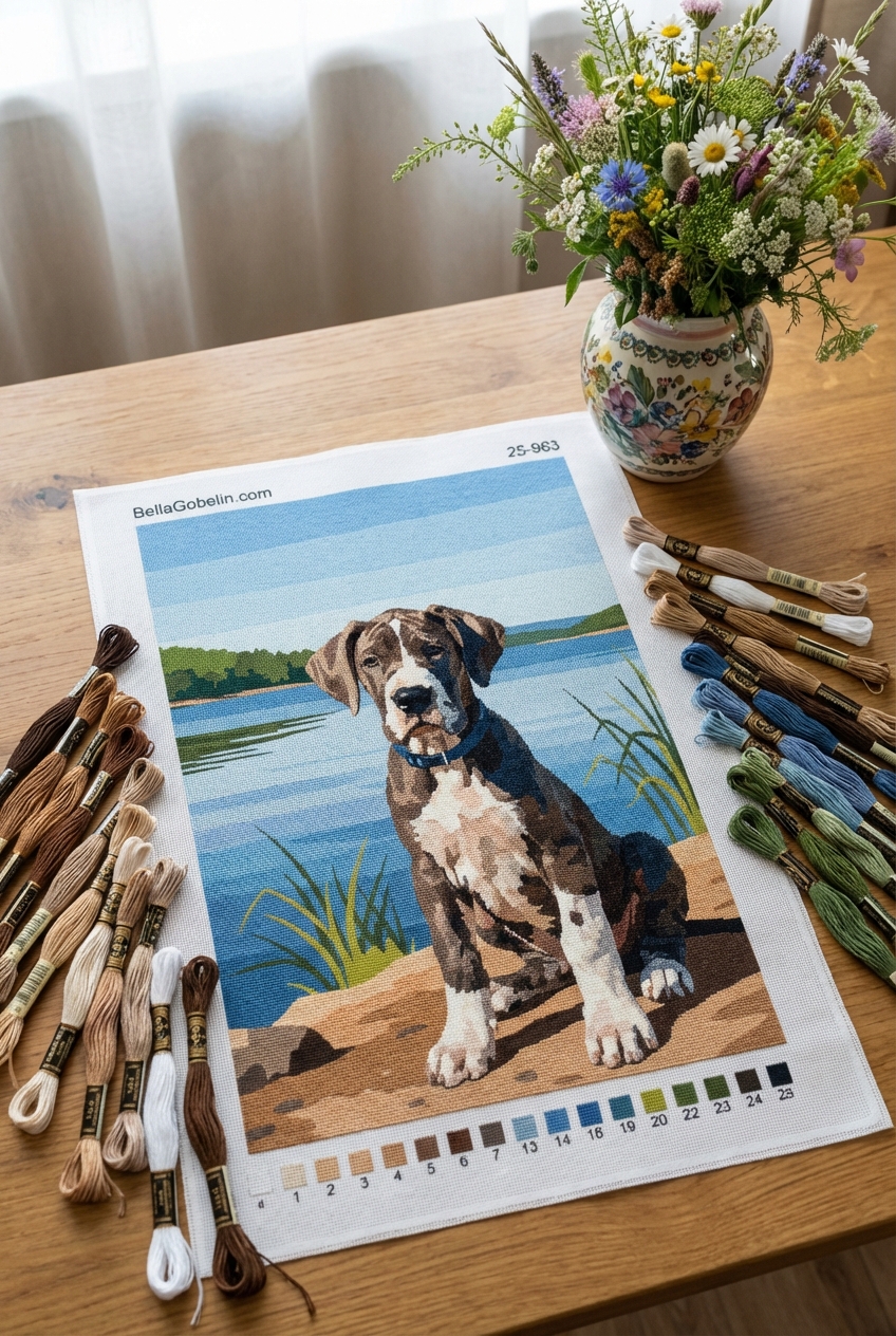 Hundeportrait – Deutscher Dogge Welpe am See