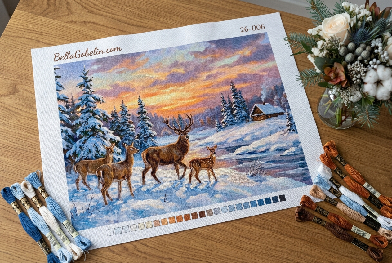 Hirsche im Waldhaus im Winter