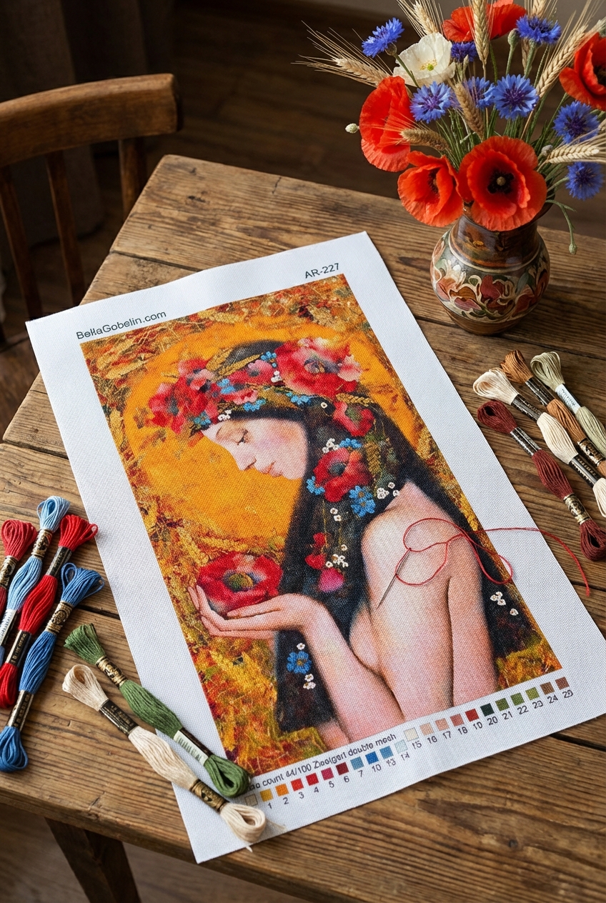 Dame im blumigen Tuch