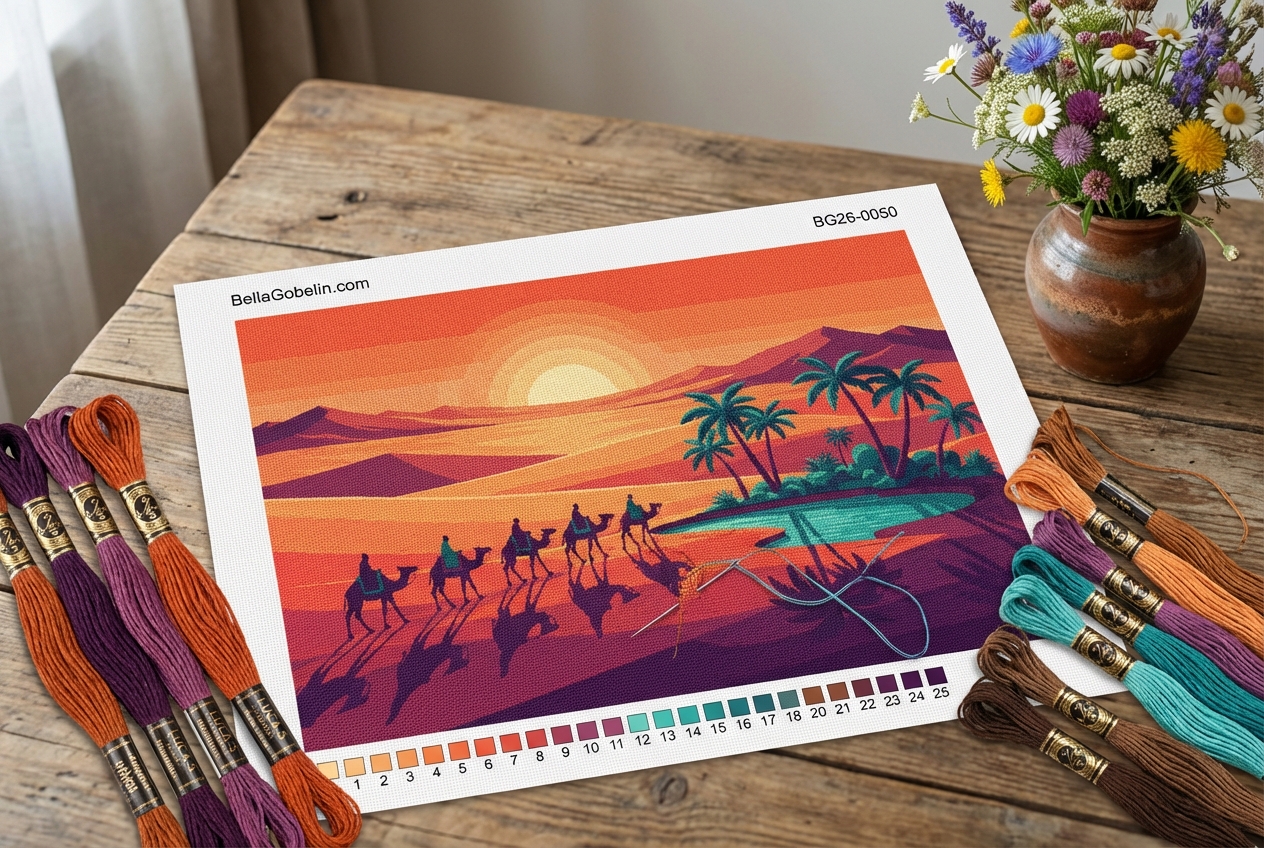 Wüstenlandschaft mit Kamelen