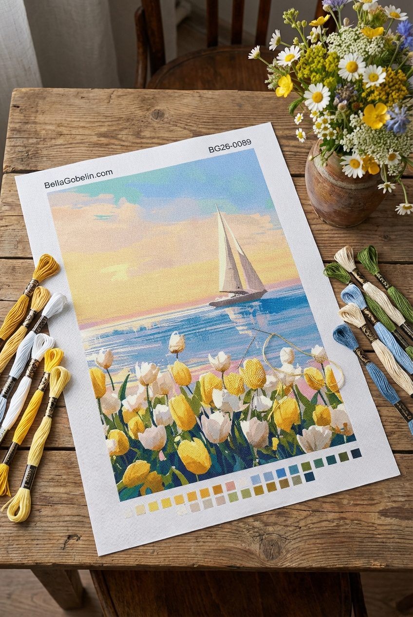 Segelboot mit Tulpenmustern