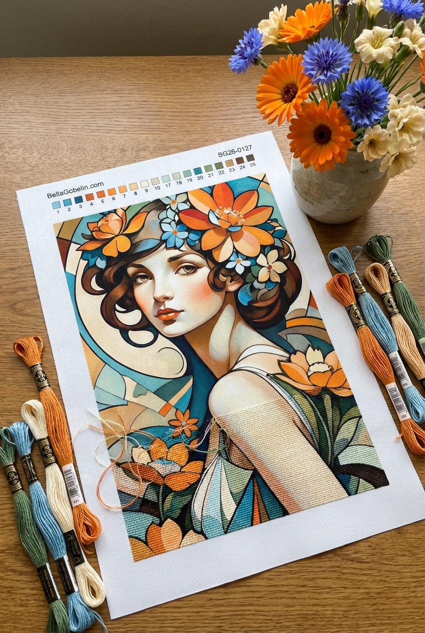 Porträt im Stil von Alphonse Mucha