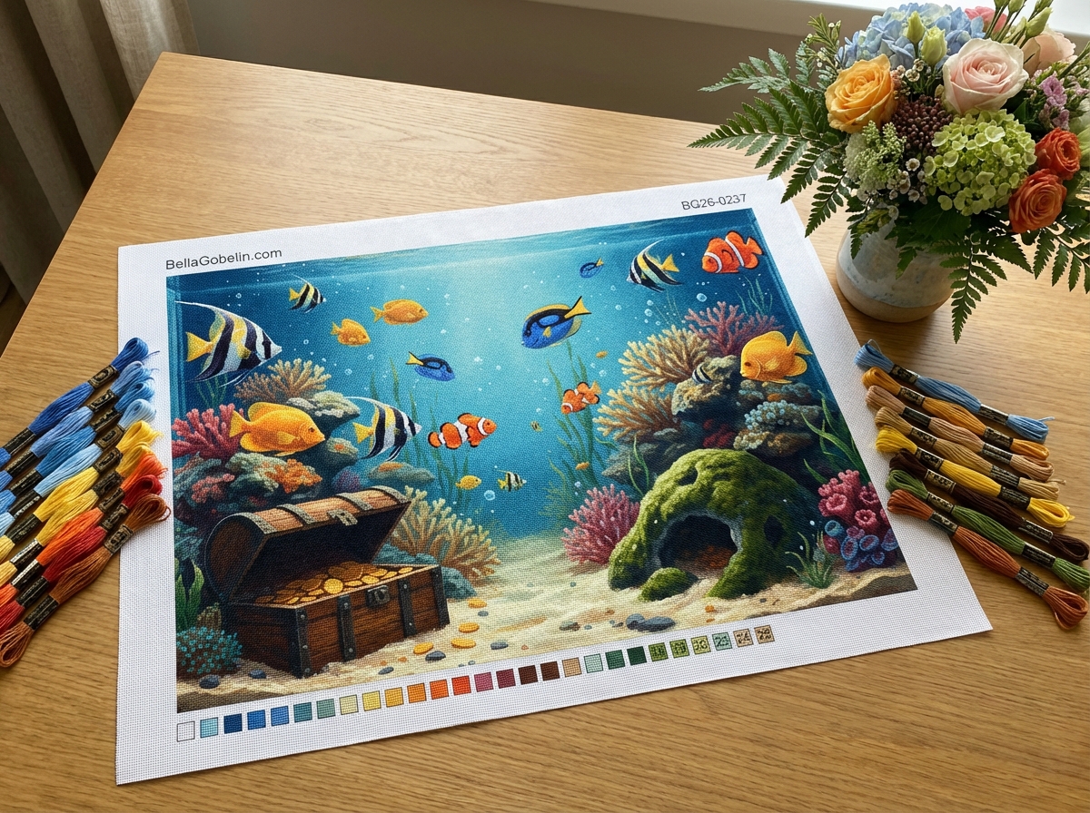 Aquarium mit Schatztruhe