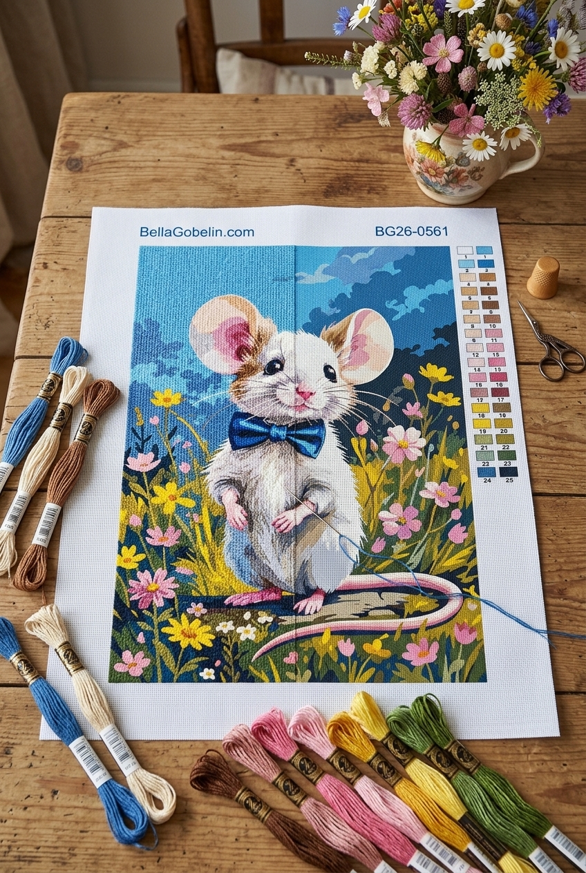 Elegante kleine Maus auf einer Blumenwiese
