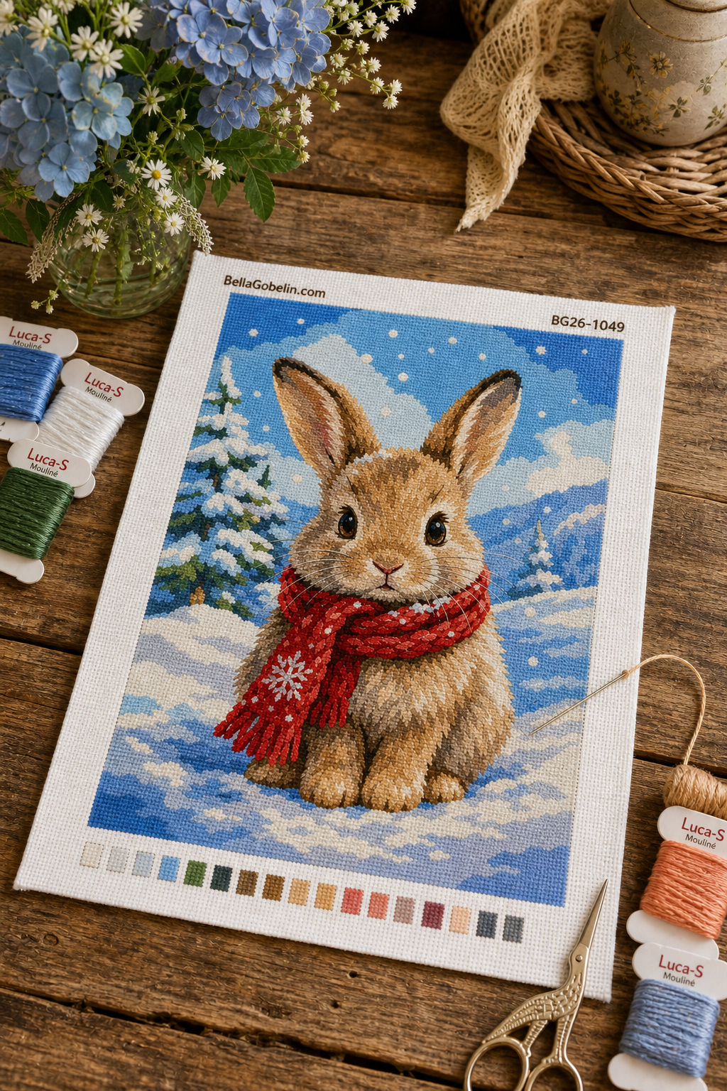 Winterhase mit rotem Schal