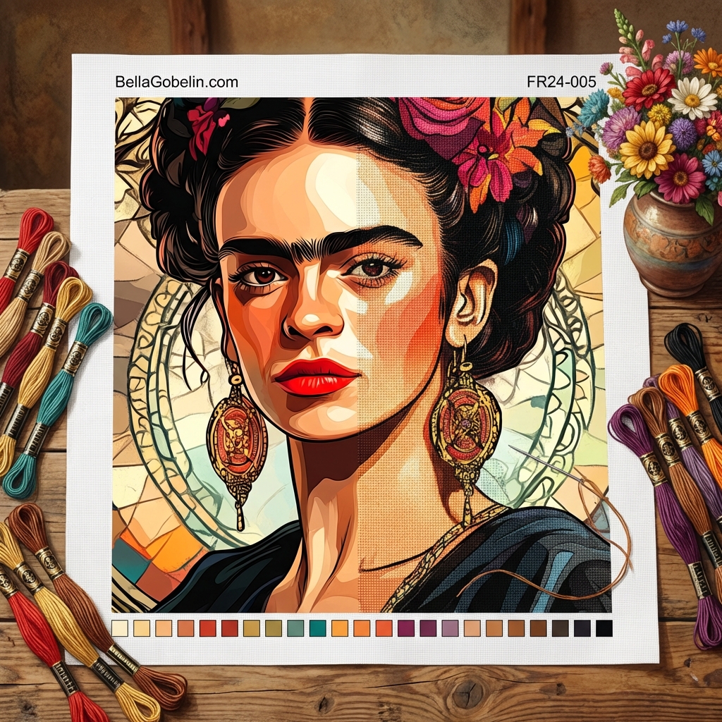 Frida Kahlo Porträt im Stil von Alphonse Mucha