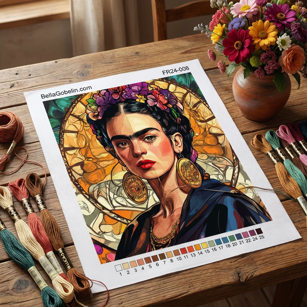 Frida Kahlo Porträt im Stil von Alphonse Mucha