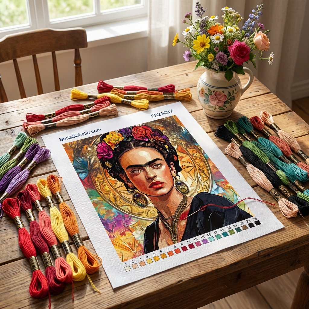 Frida Kahlo Porträt im Stil von Alphonse Mucha