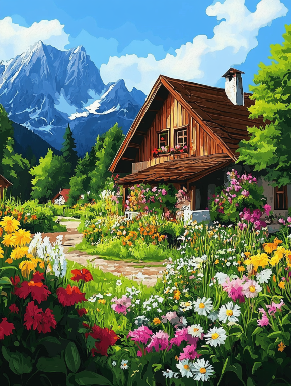 Waldhaus mit wundervollem Blumengarten