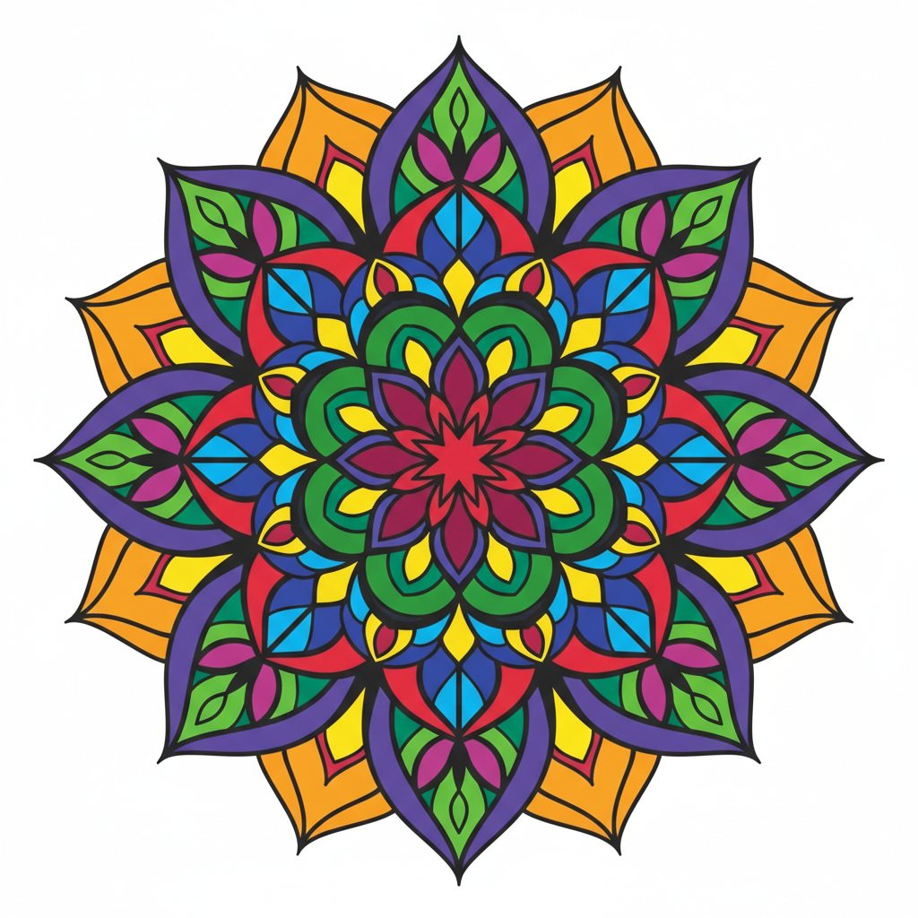 Színes mandalakör, virágos minta