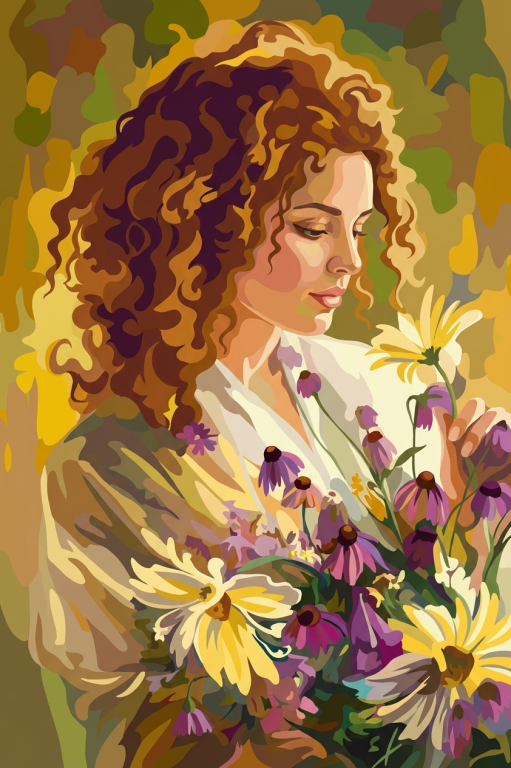 Hölgy csokorral - modern festmény