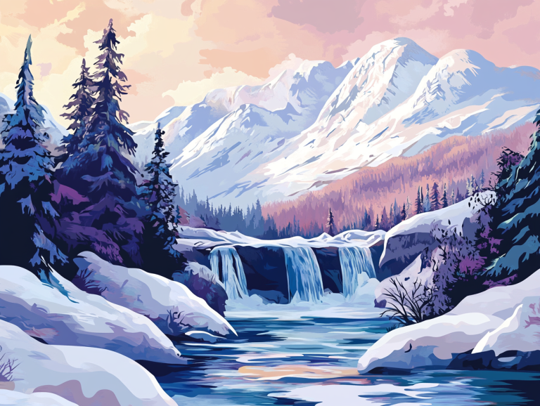 Vízesés a havas hegy lábánál