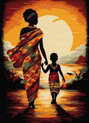 Schwarze Dame mit ihrem Kind