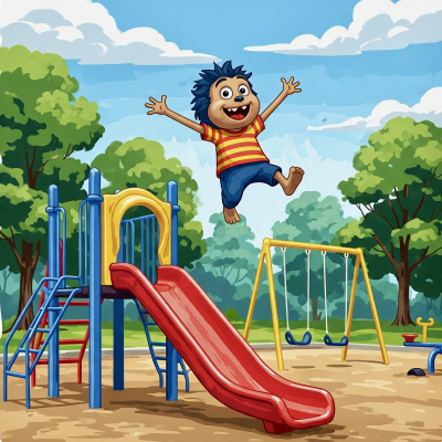 Igel der Schelm auf dem Spielplatz