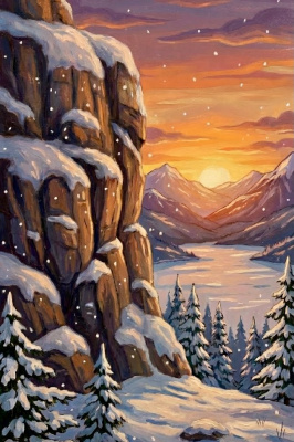 Sonnenuntergang am gefrorenen See