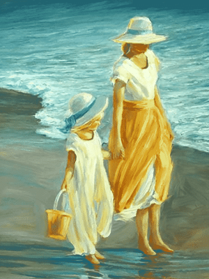 Mama und Tochter am Strand