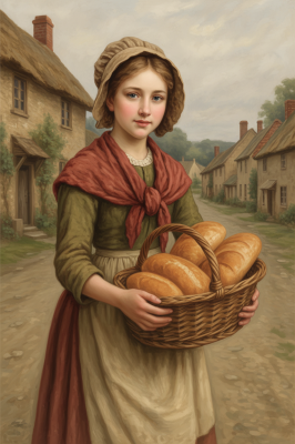 Mädchen mit Brot in einer ländlichen Landschaft