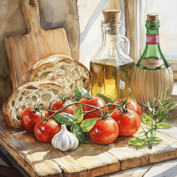 Stillleben mit Brot und Tomaten - Variation 2