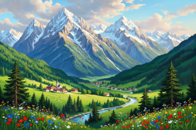 Alpenlandschaft mit Blumen