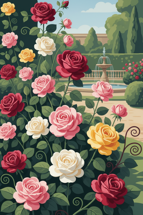 Rosengarten mit Springbrunnen