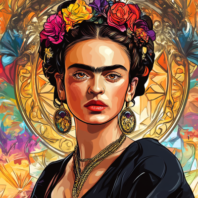 Frida Kahlo Porträt im Stil von Alphonse Mucha