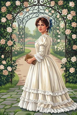 Dame im rosigen Garten