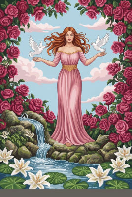 Frau in einem Rosengarten