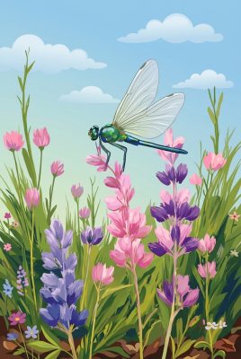 Libelle auf einer Blumenwiese