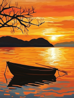 Einsames Boot im Sonnenuntergang