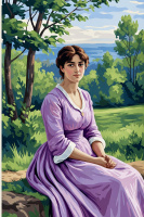 Moderne Frau in Lillakleid