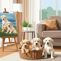 Labrador-Welpen im Wohnzimmer