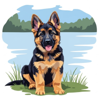 Hundeportrait - Welpen-Schäferhund am See