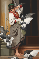 Ettore Tito - Die Kinder und die Tauben Nachbildung