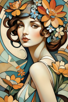 Porträt im Stil von Alphonse Mucha