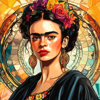 Frida Kahlo Porträt im Stil von Alphonse Mucha
