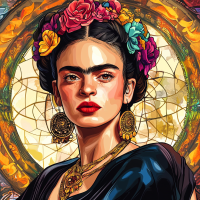 Frida Kahlo Porträt im Stil von Alphonse Mucha