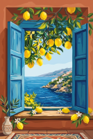Mediterranes Fenster mit Zitronen (Gobelin)
