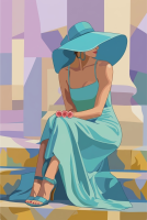 Frau in blauem Kleid