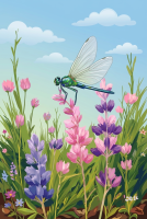 Libelle auf einer Blumenwiese